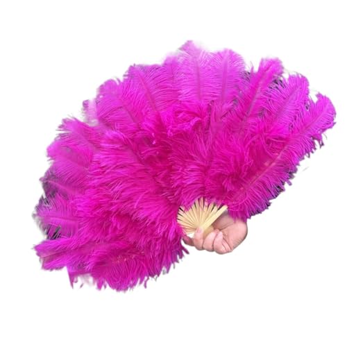 PFIOEUL Federtanz Fächer Natürlicher Hand-Faltfächer, 70 x 40 cm, Faltbarer Federfächer for Tanzpartys, Bühnenkarnevals-Requisiten(Rose,1PCS 70cmx40cm Right) von PFIOEUL