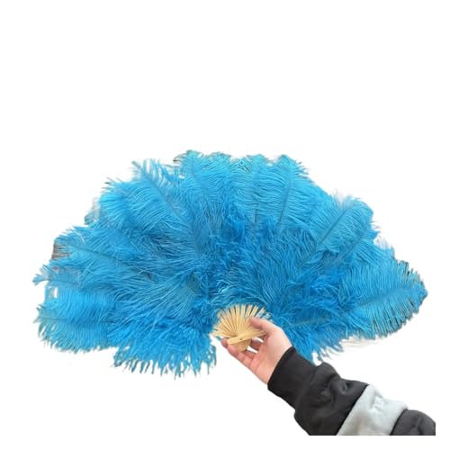 PFIOEUL Federtanz Fächer Rose Naturfederfächer 15 Knochen for Karneval Party Performance Tanzfächer Flauschiger Federhandfaltfächer 70x40(Blue,1 PCS 70cmx40cm Left) von PFIOEUL