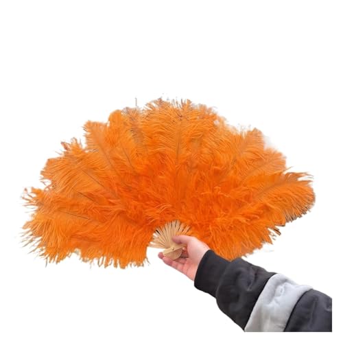 PFIOEUL Federtanz Fächer Rose Naturfederfächer 15 Knochen for Karneval Party Performance Tanzfächer Flauschiger Federhandfaltfächer 70x40(Orange,1PCS 70cmx40cm Right) von PFIOEUL