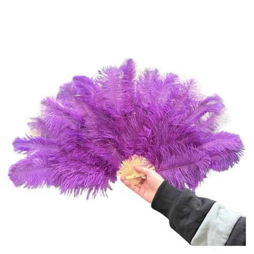 PFIOEUL Federtanz Fächer Rose Naturfederfächer 15 Knochen for Karneval Party Performance Tanzfächer Flauschiger Federhandfaltfächer 70x40(Purple,1PCS 70cmx40cm Right) von PFIOEUL