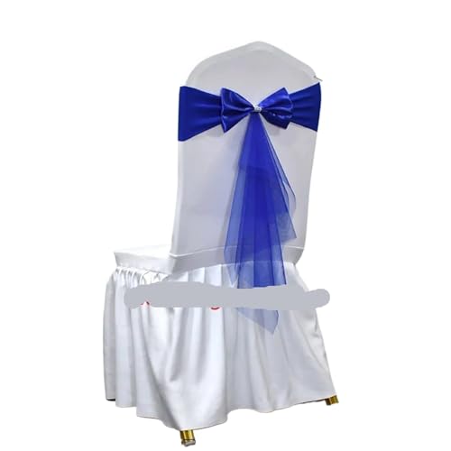 Stuhl Schärpen 10 Stück 50 Stück Stuhlgurte mit Tüll-Hochzeitsstuhlgurten, Stretch-Stuhlschleifen for Bankettparty-Event-Dekorationszubehör(Deep blue,10 pcs) von PFIOEUL