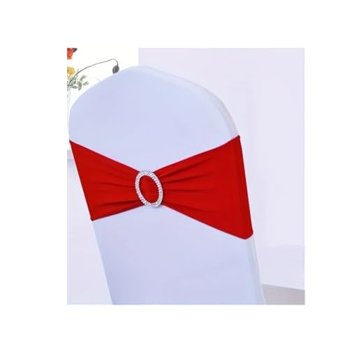 Stuhl Schärpen 50 Stück Stuhlschärpen aus Polyester-Spandex, dehnbare Stuhlbänder, Schleifen mit Schnallenschieber for Hochzeitsbankett-Party-Dekoration(Red) von PFIOEUL