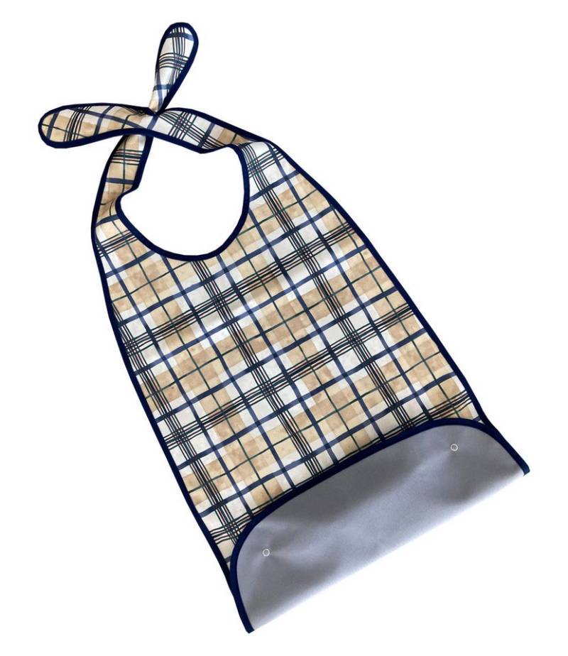 PFLEGE POINT Speiseschürze PFLEGE POINT® Ess-Schürze PU bedruckt mit Krümelfang blau-beige von PFLEGE POINT