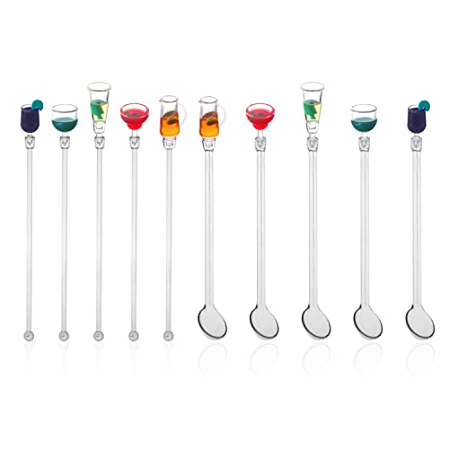 10 Stück Cocktailmischstäbchen, wiederverwendbare Mixer und Rührlöffel, transparente Kunststäbchen in Weinglasform, buntes Miniaturzubehör für Cocktails, Kaffee, Milchtee (23 cm) von PFLYPF
