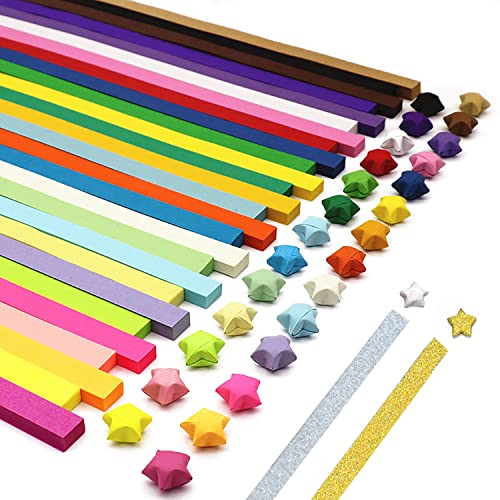 1030 blatt einfarbiges Stern-Origami, mit 40 Blatt blinkendem Stern-Origami, DIY-Stern-Origami, farbiges doppelseitiges Sternpapier, glück handgemachter Origami, 29-farbige Faltsternpapierstreifen von PFLYPF