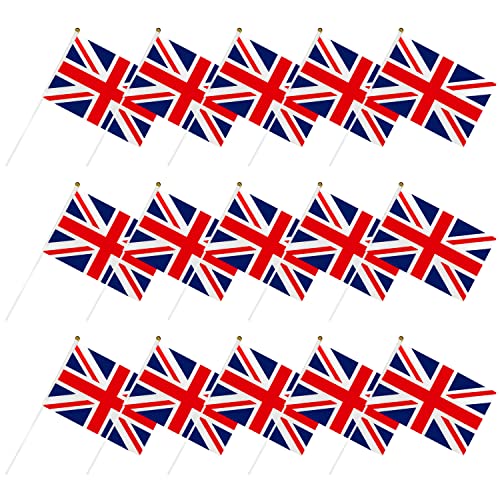 15 Stück Union Jack-Flaggen, gewellte Flaggen, Party-Dekoration, Souvenir an die Krönung von König Charles III, geeignet zum Feiern königlicher Feiern, Sportveranstaltungen (14 x 21 cm) von PFLYPF