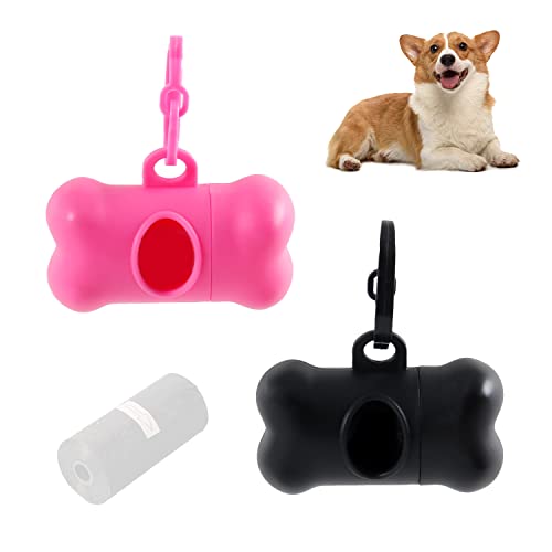 2 Boxen Knochen Hygienebeutel Hundetaschen Hundemüllbeutel wasserdicht dick mit Spender Kapseln für Hygienebeutel (Rosa, Schwarz) von PFLYPF