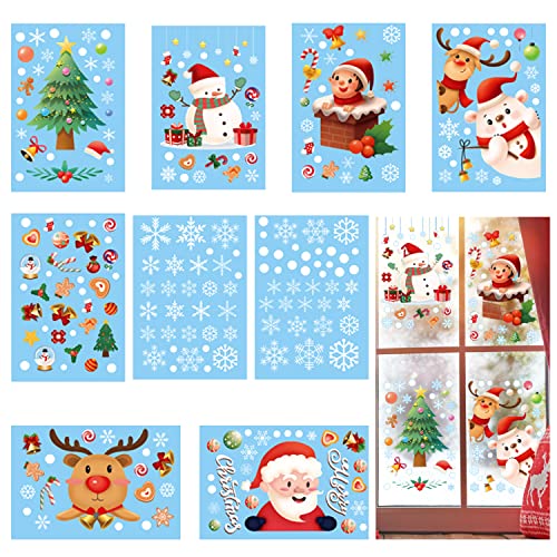 242 Stücke Weihnachtsdekorative Fensteraufkleber, Weihnachtsfeierzubehör, DIY statische Aufkleber, selbstklebende PVC-Aufkleber, doppelseitige Winterdekoration, geeignet für Klassenzimmer, Räume von PFLYPF