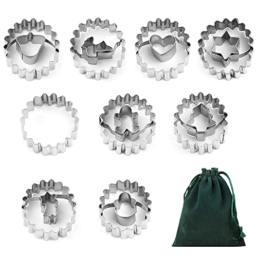 9-Stücke Keksform Set und 1-Stück Aufbewahrungstasche, Weihnachtskeksschneider, Edelstahlform Cutter Set, verwendet für Keksbacken, Zucker und Kuchen Dekoration von PFLYPF