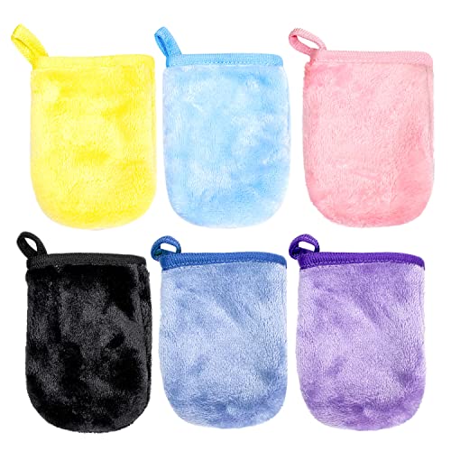 PFLYPF 6 Stück Abschminkhandschuhe aus Flanell, Fingerreiniger, wiederverwendbare Handtücher, Duschhandschuhe mit Schlaufen, weiche Waschhandschuhe (9 x 13 cm) von PFLYPF
