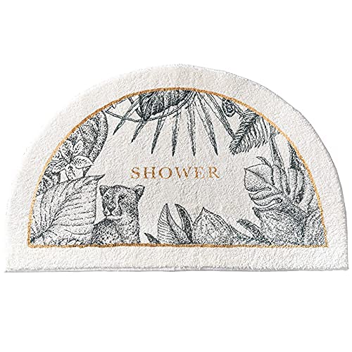 PFLife Badematte, Duschmatte rutschfest, Halbrund Duschvorlage, Badteppich mit Druckmuster, Maschinwaschbare Badematte, Fußmatte für Bade Wohnzimmer (Blätter-B, 40x 60 cm) von PFLife