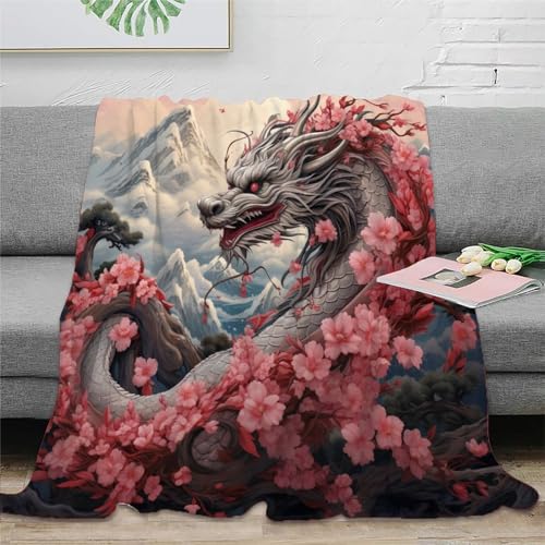 Drache 3D Druck Japanischer Stil Couchdecke Sofadecke Wohndecke Fleecedecke Weichen Flauschig Bett Decken Kuscheldecke Tagesdecke Flauschig Warm for Erwachsene Kinder 40x50inch(100x130cm) von PFYWZJDDTTBD