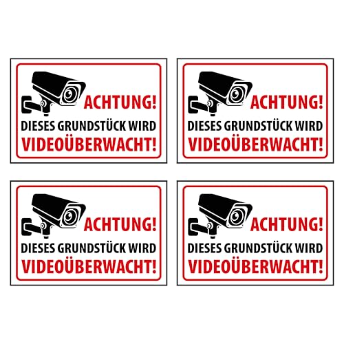 Aufkleber ACHTUNG - Dieses Grundstück wird videoüberwacht - weiß - 90 x 60 mm - Premium Aufkleber Etiketten Sticker - Videoüberwachung - Schutz vor Einbruch & Dieben von PG PICO signs SCHILDER UND MEHR