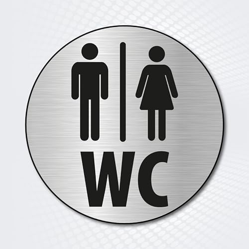 Hinweisschild rund WC TOILETTE Durchmesser 10 cm | Hinweisschild aus gebürstetem Alu-Dibond WC Pissoir Toilette Mann Frau Divers von PG PICO signs SCHILDER UND MEHR