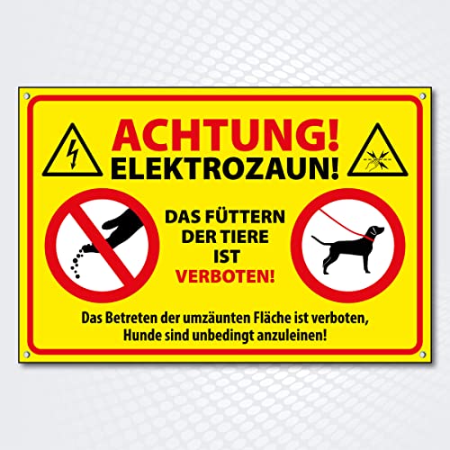 Hochwertiges Schild aus Alu-Dibond mit Anti Graffiti Lackierung " ACHTUNG ELEKTROZAUN - FÜTTERN VERBOTEN" 200 x 300 mm rechteckig | Das Füttern der Tiere ist Verboten! | aus wetterfestem Alu-Dibond von PG PICO signs SCHILDER UND MEHR