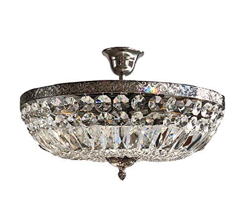 PGA Lights Kristall Deckenleuchte SCHÖNBRUNN Ø45cm French Antik Silber gefertigt aus geschliffenen Kristallen von PGA Lights