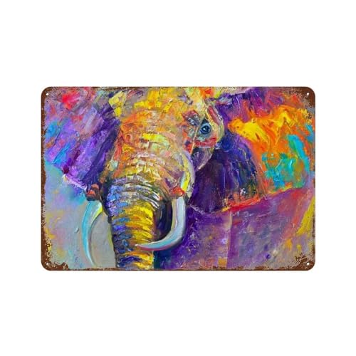 Abstrakter, mehrfarbiger Elefant，Vintage-Blechschild für Heimdekoration, Wohnzimmer, Club15 x 30 cm （6 x12 Zoll）-T48 von PGCKSK