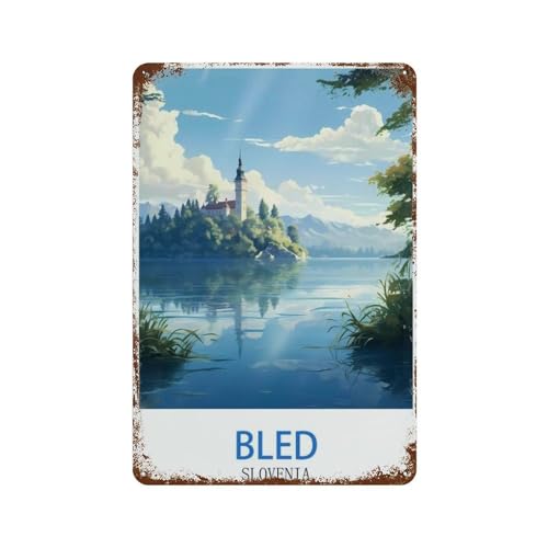 Bled, Slowenien-Poster,Blechschild, Vintage-Stil, Metall, Pub, Club, Café, Bar, Zuhause, Wandkunst, Dekoration, Poster（15 x 30 cm）6 x12 Zoll-O4 von PGCKSK