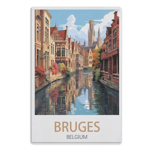 Brügge Belgien，Blechschild, Vintage-Stil, Metall, Pub, Café, Bar, Zuhause, Wandkunst, Dekoration, Poster(20x30cm）8x12 inch-X85 von PGCKSK