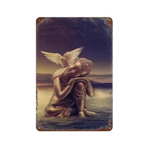Buddha und weiße Taube，Blechschild für Zuhause, Bar, Fitnessstudio, Mädchenzimmer-20 x 30 cm (8 x 12 Zoll) I82 von PGCKSK