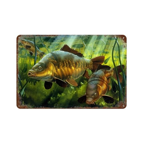 Karpfen Angeln,Blechschild Vintage Metall Pub Club Cafe Bar Home Wanddekoration Poster Retro-15 x 30 cm （6 x12 Zoll）A-6 von PGCKSK