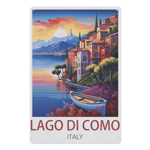 Lago Di Como Italien，Metall-Blechschild，Retro-Wandkunst für Zuhause Bar Schlafzimmer Café Kneipe Außenbereich(20x30cm）8x12 inch-Z49 von PGCKSK