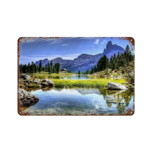 Landschaft See Berg,Metall Blechschild Retro Eisen Gemälde für Bar Mann Höhle Cafe Familie Garage Poster Wanddekoration-20 x 30 cm (8 x 12 Zoll) A-2 von PGCKSK