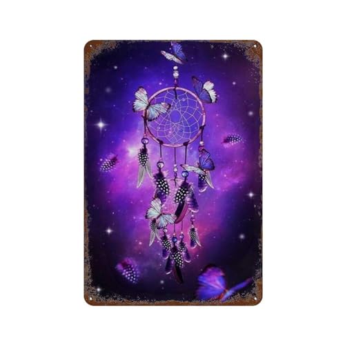 Lila Schmetterlings-Traumfänger，Metall-Blechschild Poster Malerei mit Rost Vintage Home Wanddekoration30 x 40 cm (12 x 16 Zoll)-S25 von PGCKSK