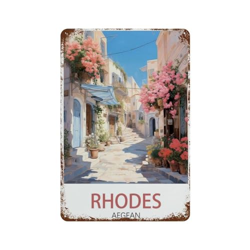 Lindos Rhodos Aegean Street,Vintage-Metallschild, Retro-Blechschild, Wandkunst, Dekoration, Poster, Metallplatte für Bar, Café, Mann, Höhle, Heimdekoration, Geschenkideen（15 x 30 cm）6 x12 Zoll-O38 von PGCKSK