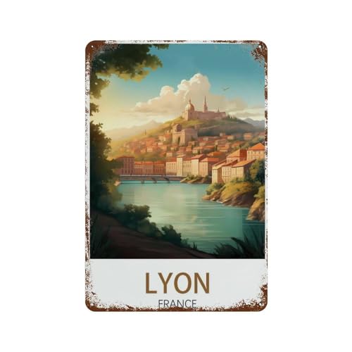 Lyon Frankreich See, Sonnenuntergang,Metall blechschild, Vintage Style Wandbild Ornament Kaffee & Bar Decor(20 x 30 cm) 8 x 12 Zoll-O57 von PGCKSK