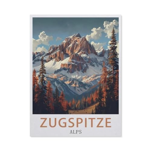 PGCKSK 5D DIY Diamantmalerei Kit，Vintage-Reiseposter Zugspitze Alpen，Kristallmosaik Vollbohrer Round Diamantmalerei Stickerei Zubehör（40 x 50 cm/15.74 x 19.68 Zoll）-AY58 von PGCKSK