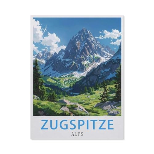 PGCKSK 5D DIY Diamond Painting Set，Vintage-Reiseposter Alpen Zugspitze，Runder Diamant Kreuzstich, Mosaik Raumdekoration Malerei(50 x 60 cm/19.68 x 23.62 Zoll)-AO96 von PGCKSK