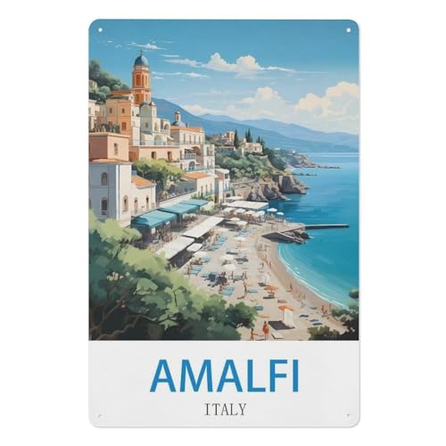 PGCKSK Amalfi, Italien，Blechschild Wanddekoration Metallposter Retro Plakette Warnschild Handwerk für Büro Cafe Club Bar(15x30cm 6x12 inch-V64 von PGCKSK