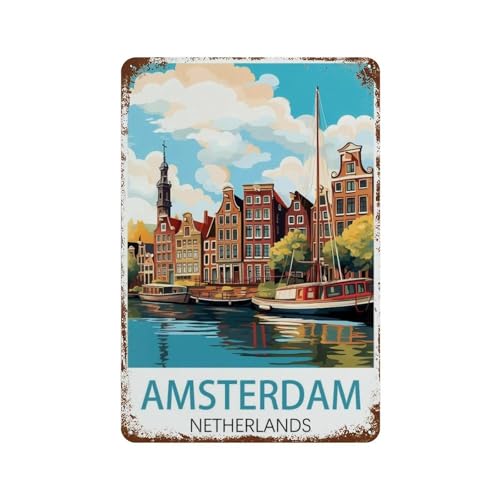 Amsterdam, Niederlande,Metall-Blechschild，lustiges Heimkunst, Wanddekoration(20 x 30 cm) 8 x 12 Zoll-S61 von PGCKSK