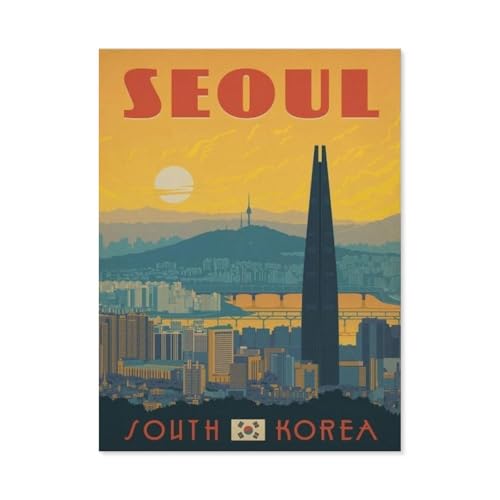 PGCKSK DIY 5d Diamond Malerei Kits für Erwachsene Kinder，Südkorea Seoul Vintage Reise Poster，Vollrunde Diamond Stickkits Cross -Stitch Kristall Strassbilder Kunsthandwerk （50 x 60 cm）-BK25 von PGCKSK