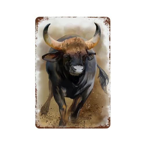 PGCKSK Stier,Vintage-Blechschild für Heimdekoration, Wohnzimmer, Club-20 x 30 cm (8 x 12 Zoll) D-8 von PGCKSK