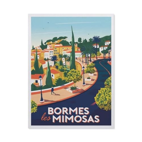PGCKSK Vintage Frankreich Reiseposter Bormes Les Mimosas，Diamant-Malerei-Sets für Erwachsene – 5D-Diamant-Malerei-Kit, Vollbohrer Diamant-Kunst-Kits für Zuhause Wanddekoration（50 x 60 cm）-BO93 von PGCKSK