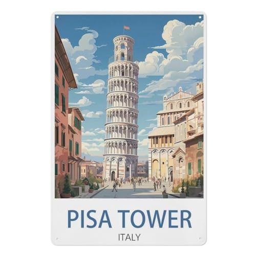 Pisa Tower Italien，Metall-Blechschild Poster Malerei mit Rost Vintage Home Wanddekoration(15x30cm）6x12 inch-Y85 von PGCKSK