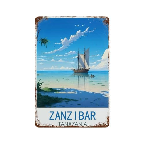 Sansibar Tansania Poster See,Metall-Blechschild, neues Vintage-Metall-Blechschild, Wandkunst, Blechschild, Jahrestag, Geburtstag, Weihnachten, Einweihungsschilder(20 x 30 cm) 8 x 12 Zoll-O16 von PGCKSK