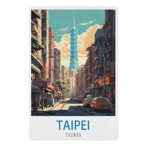 Taipeh Taiwan，Metall-Blechschild Poster Malerei mit Rost Vintage Home Wanddekoration(20x30cm）8x12 inch-U85 von PGCKSK