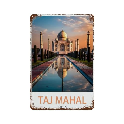 Taj Mahal Indien, Sonnenuntergang,Metall-Blechschild, Vintage-Stil, Eisenmalerei für Zuhause, Schlafzimmer, Café, Küche, Poster, Kaffee, Bar, Pub, Zuhause, Bierdekoration, Basteln(20 x 30 cm) -R57 von PGCKSK