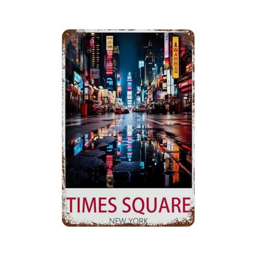 Times Square New York, Nacht,Blechschild Vintage Metall Kneipe Club Cafe Bar Home Wandkunst Dekoration Poster Retro(30 x 40 cm) 12 x 16 Zoll-O75 von PGCKSK
