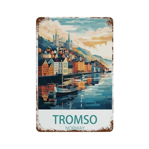 Tromso Norwegen,Vintage Metall Eisen Poster Prin Ting Wand Wohnkultur Kunst Café Bar Schlafzimmer Wanddekoration Blechschild(20 x 30 cm) 8 x 12 Zoll-O26 von PGCKSK