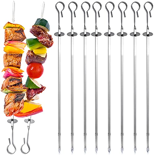 PGFUN Grillspieße Edelstahl ,10 Stück Schaschlikspieße Edelstahl, 35cm Lang Metall spieße BBQ grillspieße mit Schieberegler, Wiederverwendbares Grillzubehör für Fleisch Gemüse Stockbrot zum Grillen von PGFUN