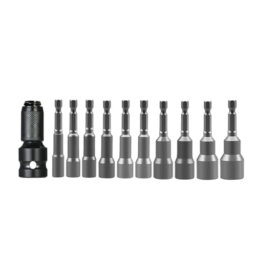 PGLVLZFGFN Schlagschrauber-Steckschlüssel-Adapter 1/2-Vierkant auf 1/4-Sechskant-Ratschen-Steckschlüssel-Satz Antriebskonverter Schnellspanner-Werkzeug Magnetstecknuss Steckdose(11PCS 6-15MM) von PGLVLZFGFN
