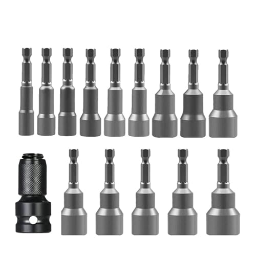 PGLVLZFGFN Schlagschrauber-Steckschlüssel-Adapter 1/2-Vierkant auf 1/4-Sechskant-Ratschen-Steckschlüssel-Satz Antriebskonverter Schnellspanner-Werkzeug Magnetstecknuss Steckdose(15PCS 6-19MM) von PGLVLZFGFN