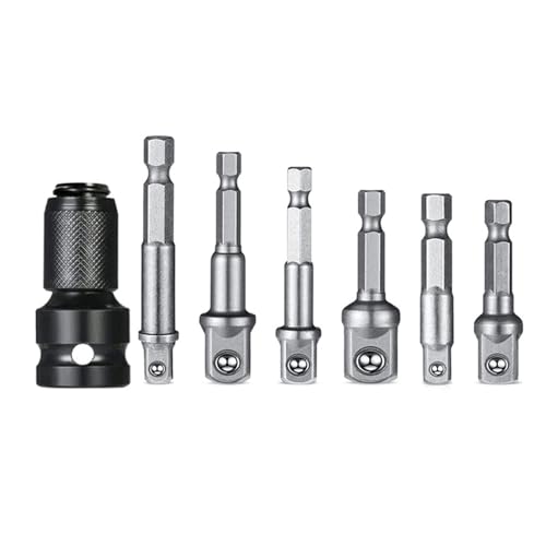 PGLVLZFGFN Schlagschrauber-Steckschlüssel-Adapter 1/2-Vierkant auf 1/4-Sechskant-Ratschen-Steckschlüssel-Satz Antriebskonverter Schnellspanner-Werkzeug Magnetstecknuss Steckdose(7PCS-A) von PGLVLZFGFN