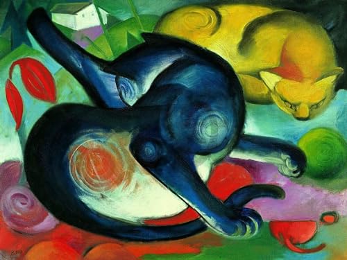 PGM Kunstdruck Franz Marc - Zwei Katzen blau und gelb 80x60cm von PGM