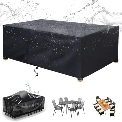 Tischabdeckung Outdoor Wetterfest Abdeckung Für Gartenmöbel 370x185x85cm Anti-Uv 600d Heavy Duty Winddicht Schutzhülle Gartenmöbel Abdeckhaube Gartenmöbel Rechteckig/Quadratisch Lounge Abdeckung von HOLEILUCK