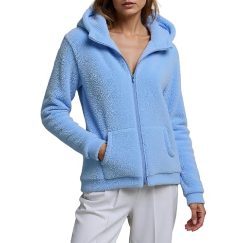 PGPBVLVGHM Fleecejacke Damen Mit Kapuze Winterjacke Warm Reißverschluss Hoodie Jacke Winter Herbst Kapuzenjacke Sweatjacke Pulli Sweatshirt Plüschjacke Outwear Mit Taschen(A#Blue,XL) von PGPBVLVGHM